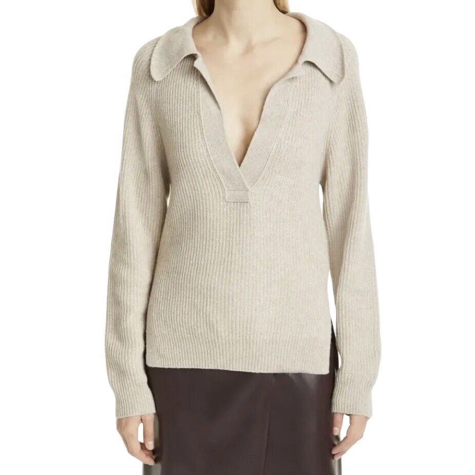 Nanushka Bambi Polo V-Neck Sweater Latte Beige